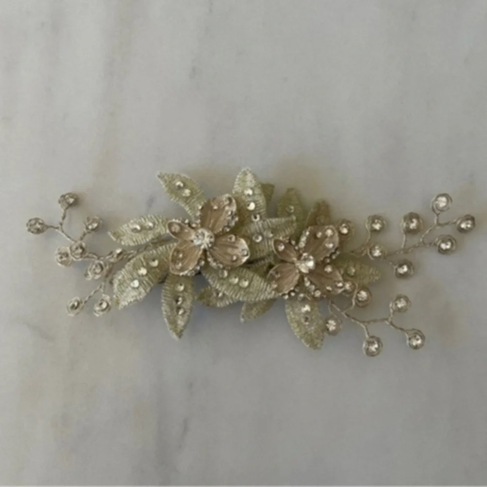 Wedding Hair Clip with Crystals, Metallic Flowers & Leaves​​​​